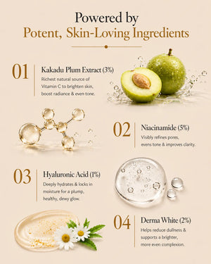 Skincare product with ingredients listed on a beige background