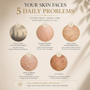 Diagram of skin problems and their causes with a beige background