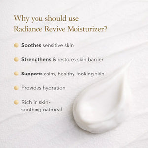 Radiance Revive Moisturizer with benefits listed on a light background