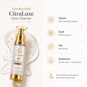 GlowBareSkin CitraLuxe Face Cleanser with product details on a white background