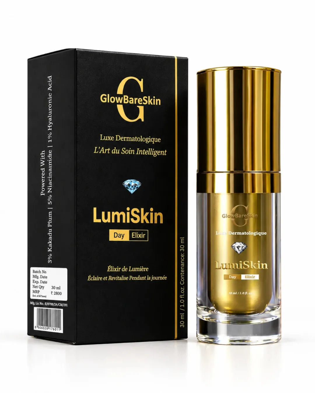 3% Kakadu Plum + Niacinamide Day Serum for Glow | GlowBareSkin LumiSkin Day Elixir 30ml