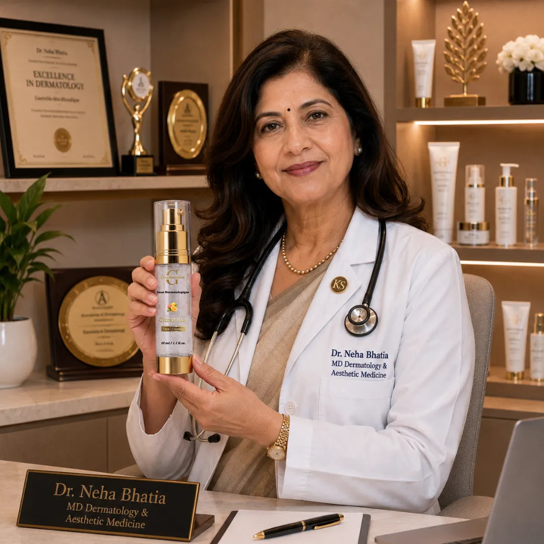 Doctor holding GlowBareSkin CitraLuxe Face Cleanser