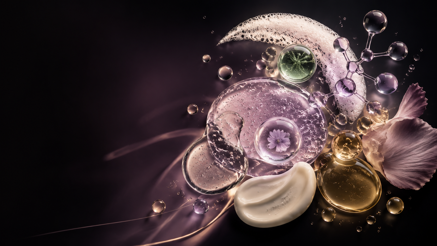 Luxury editorial textures representing different cosmetic ingredient functions