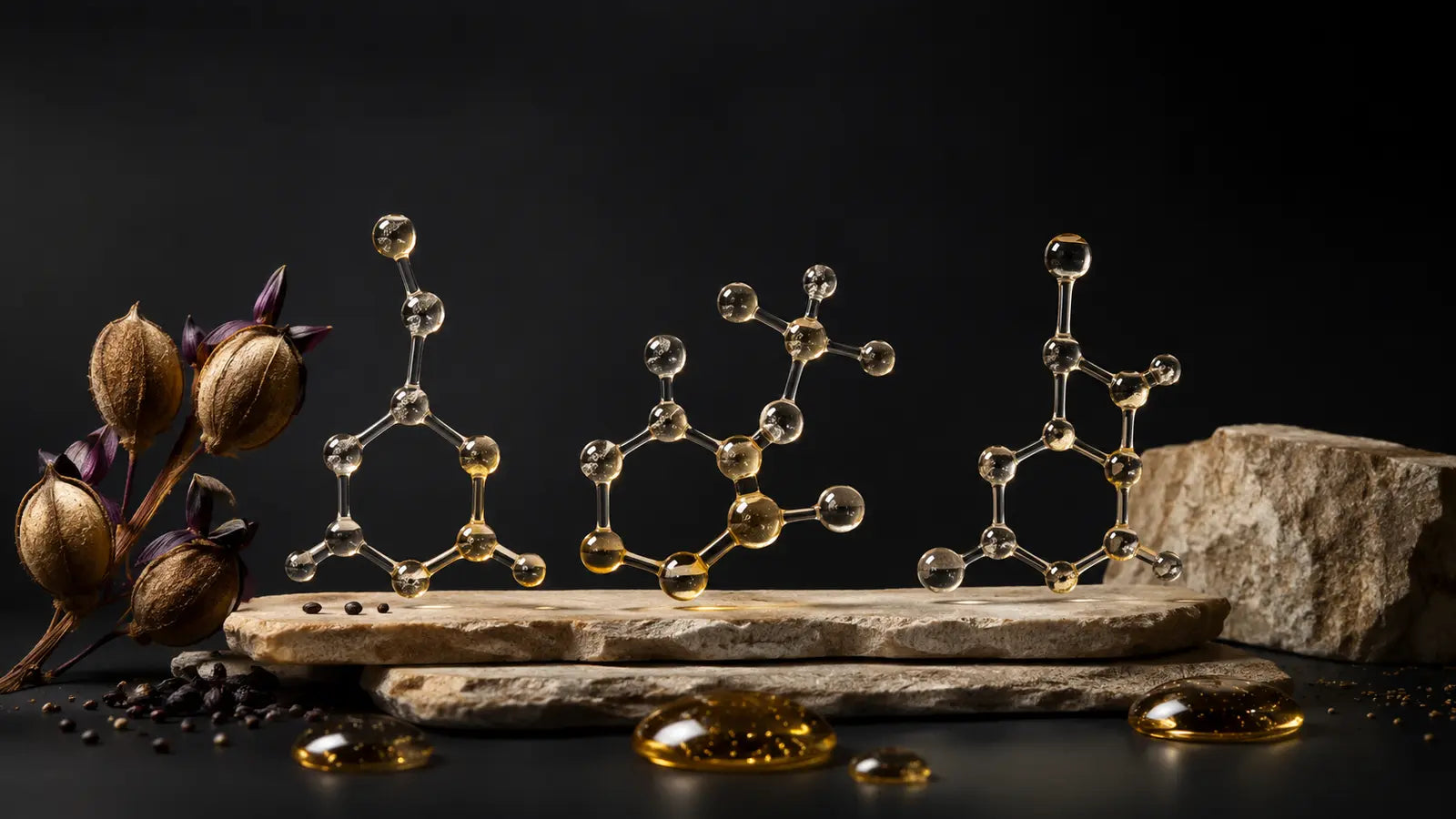 Luxury editorial comparison of bakuchiol retinol and retinyl palmitate