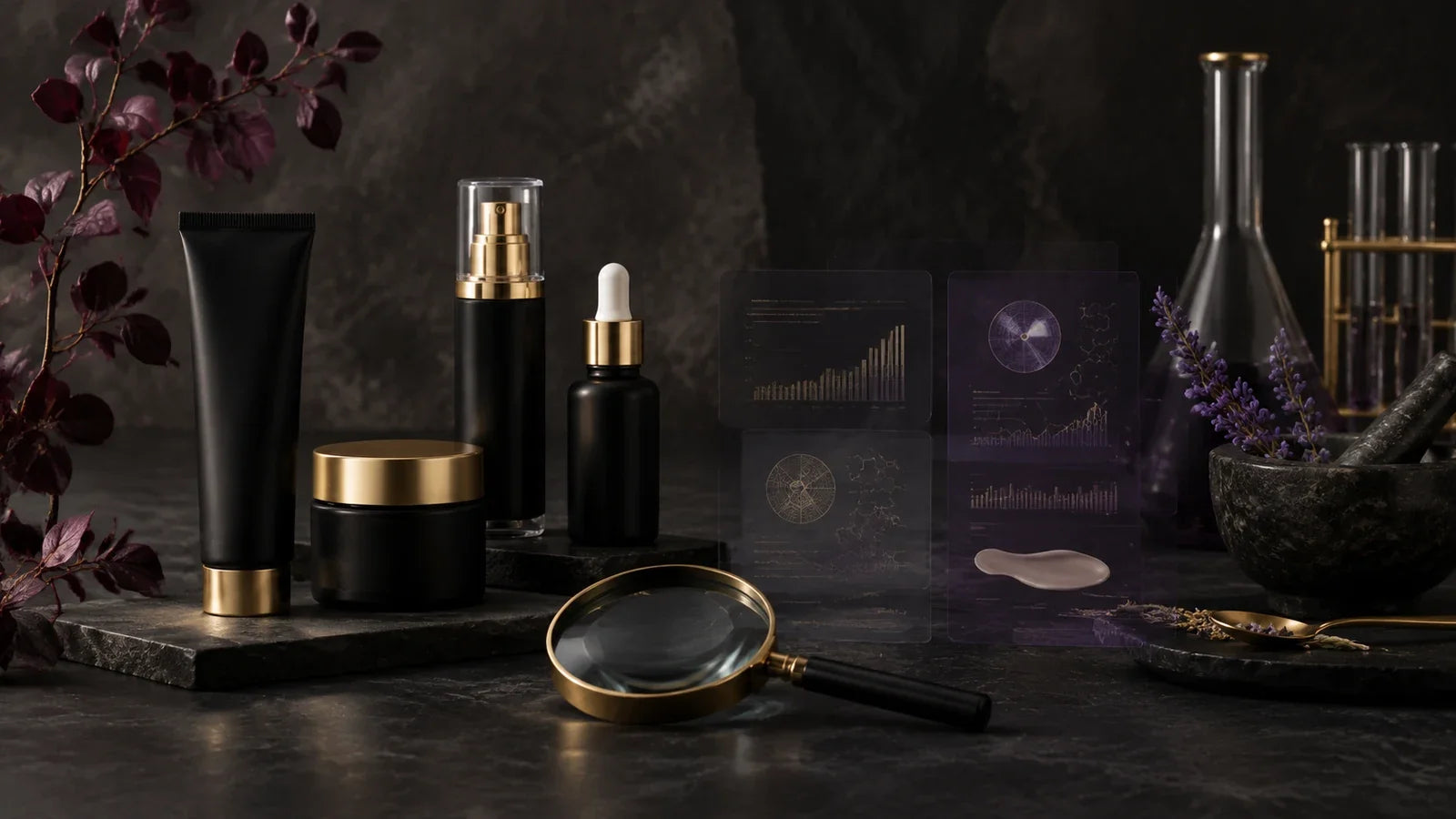Luxury editorial skincare claims research desk for GlowBareSkin’s marketing language translator