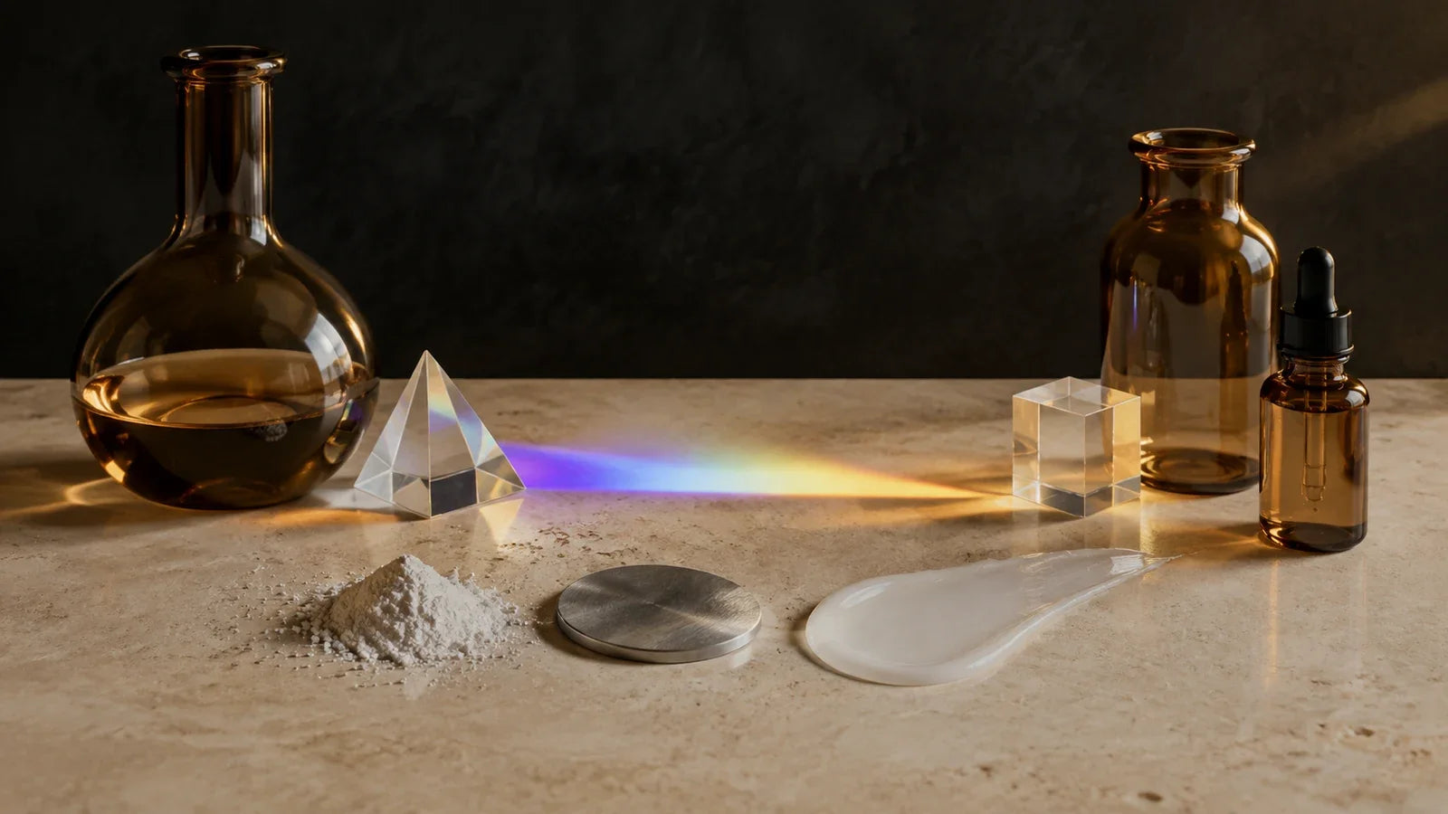 Luxury editorial organic and inorganic sunscreen UV filters still life