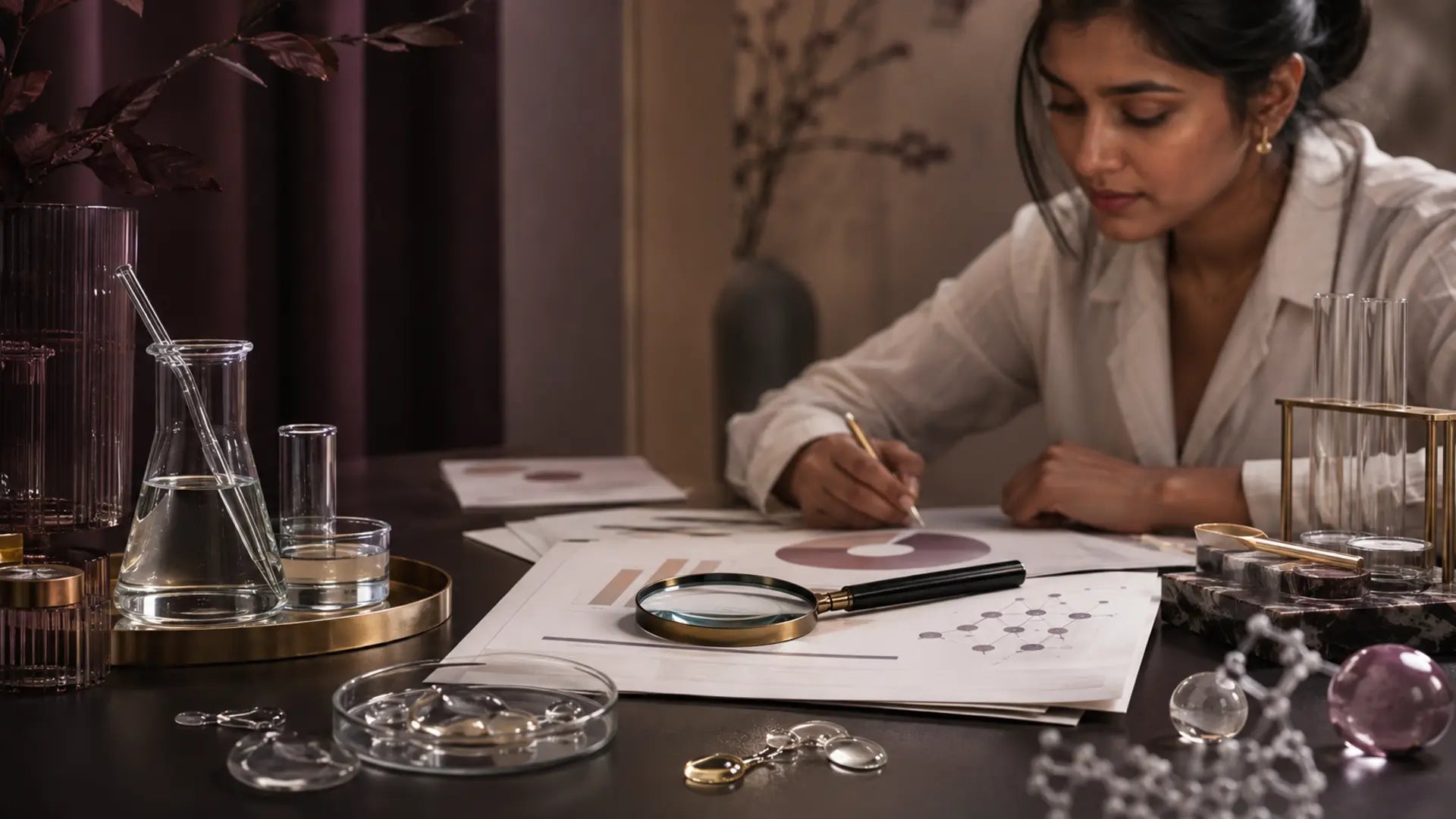 Bathula Meghana reviewing cosmetic science research for the GlowBareSkin skincare study quality guide
