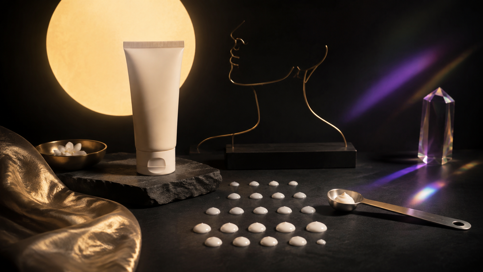 Sunscreen tube with measurement symbols and face outline for the GlowBareSkin sunscreen usage calculator