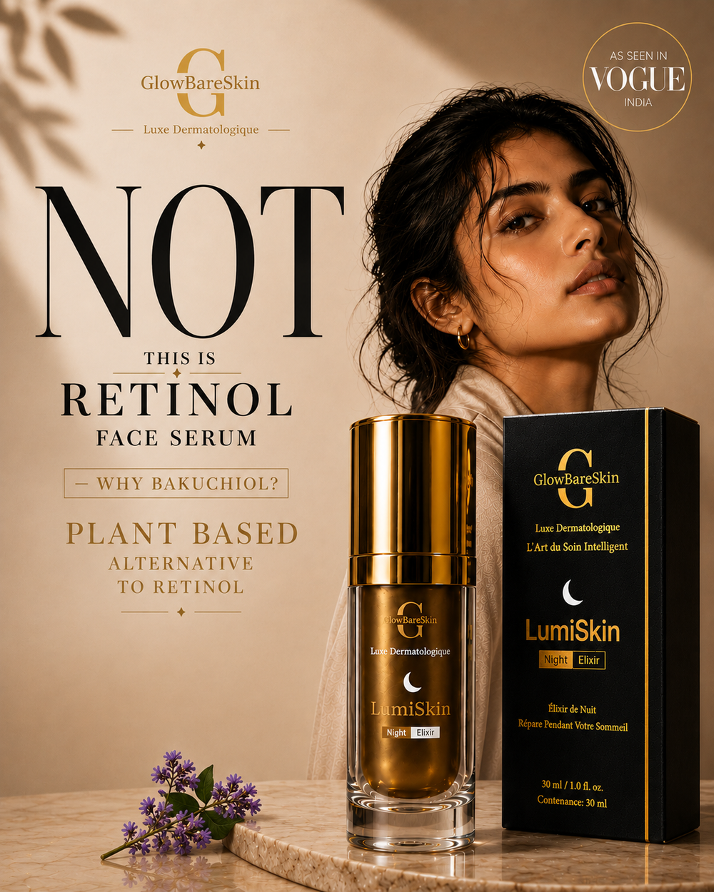 LumiSkin Night Elixir 2% Bakuchiol Face Serum – Retinol Alternative, 30ml