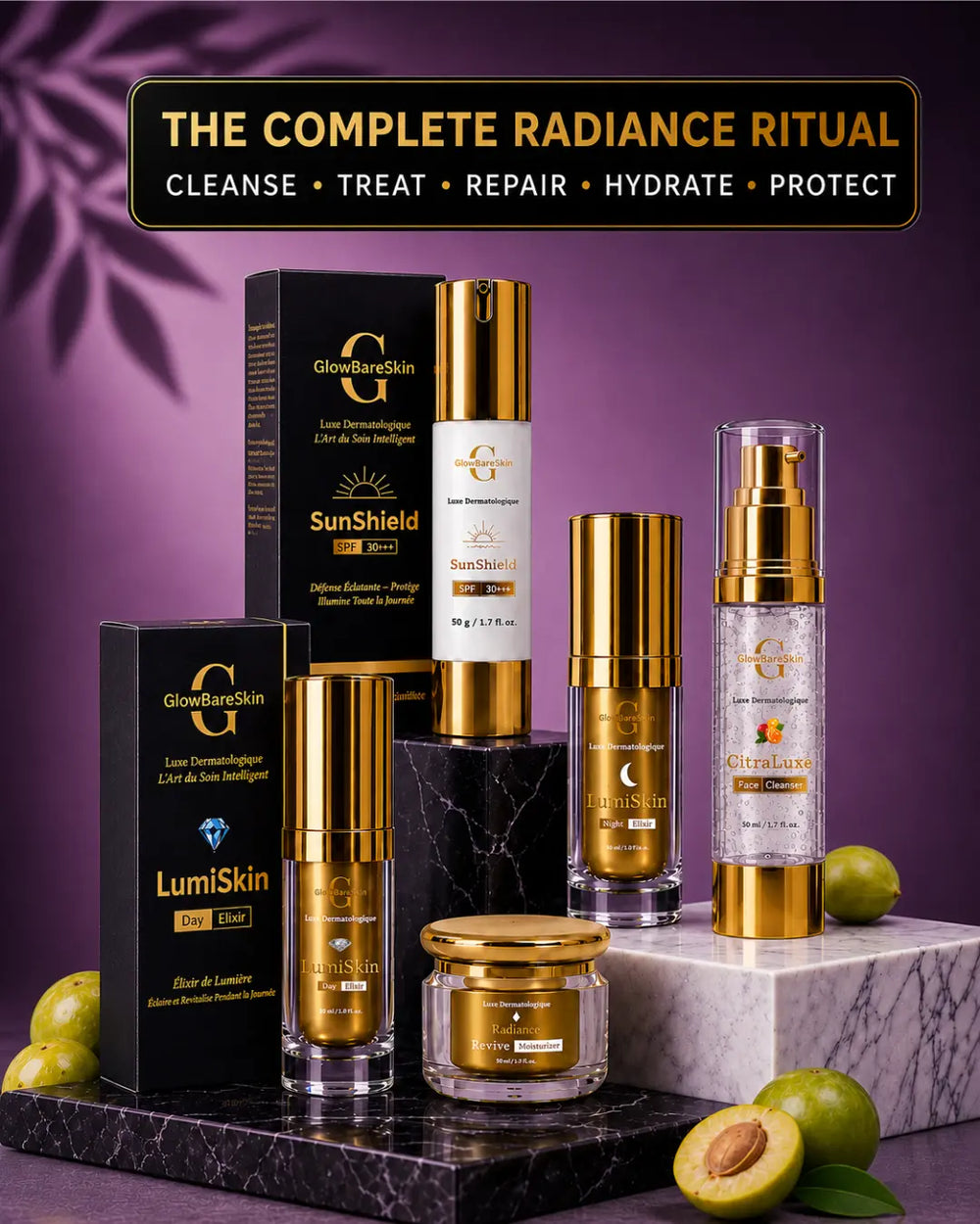 GlowBareSkin Éclat 5-Step Kakadu Plum Vitamin C Skincare Set for AM–PM Barrier Repair