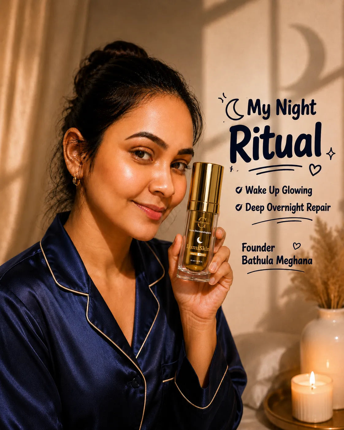 GlowBareSkin Founder holding Night Elixir