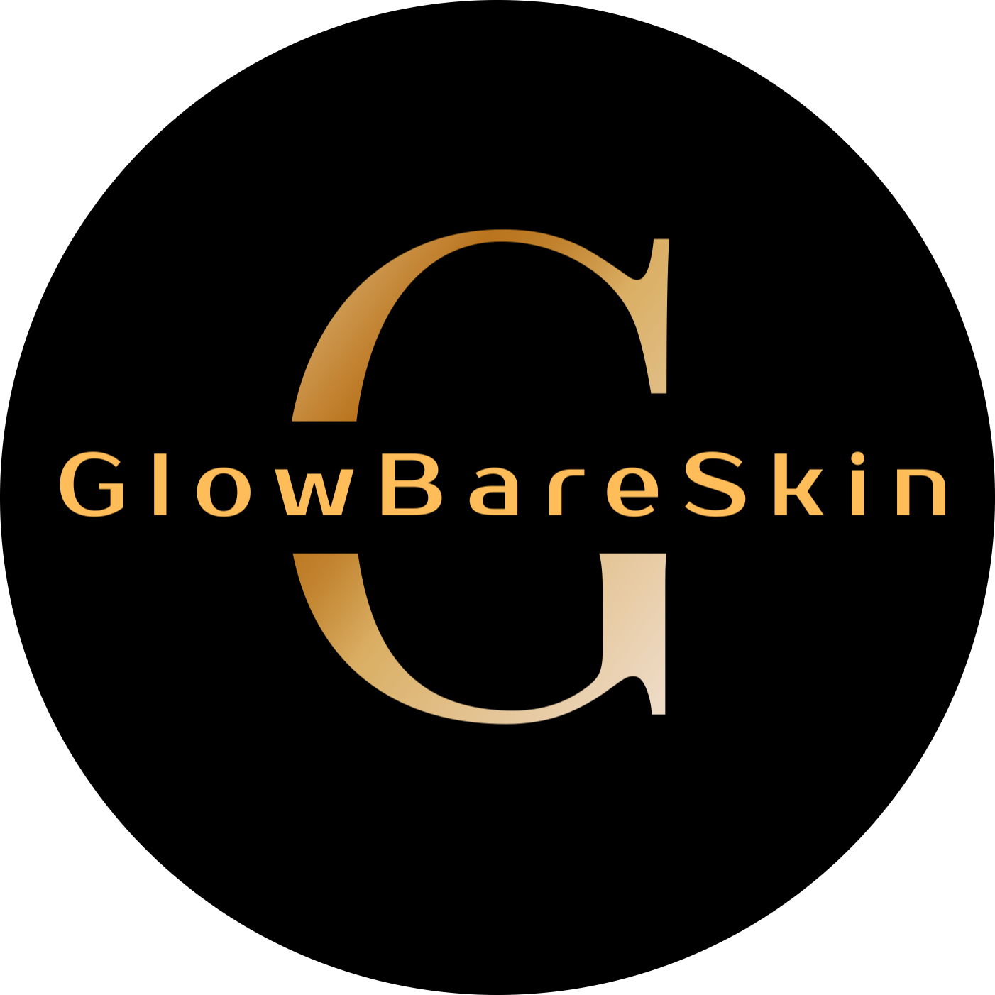 Glow Bare Skin logo with gold lettering on a black background