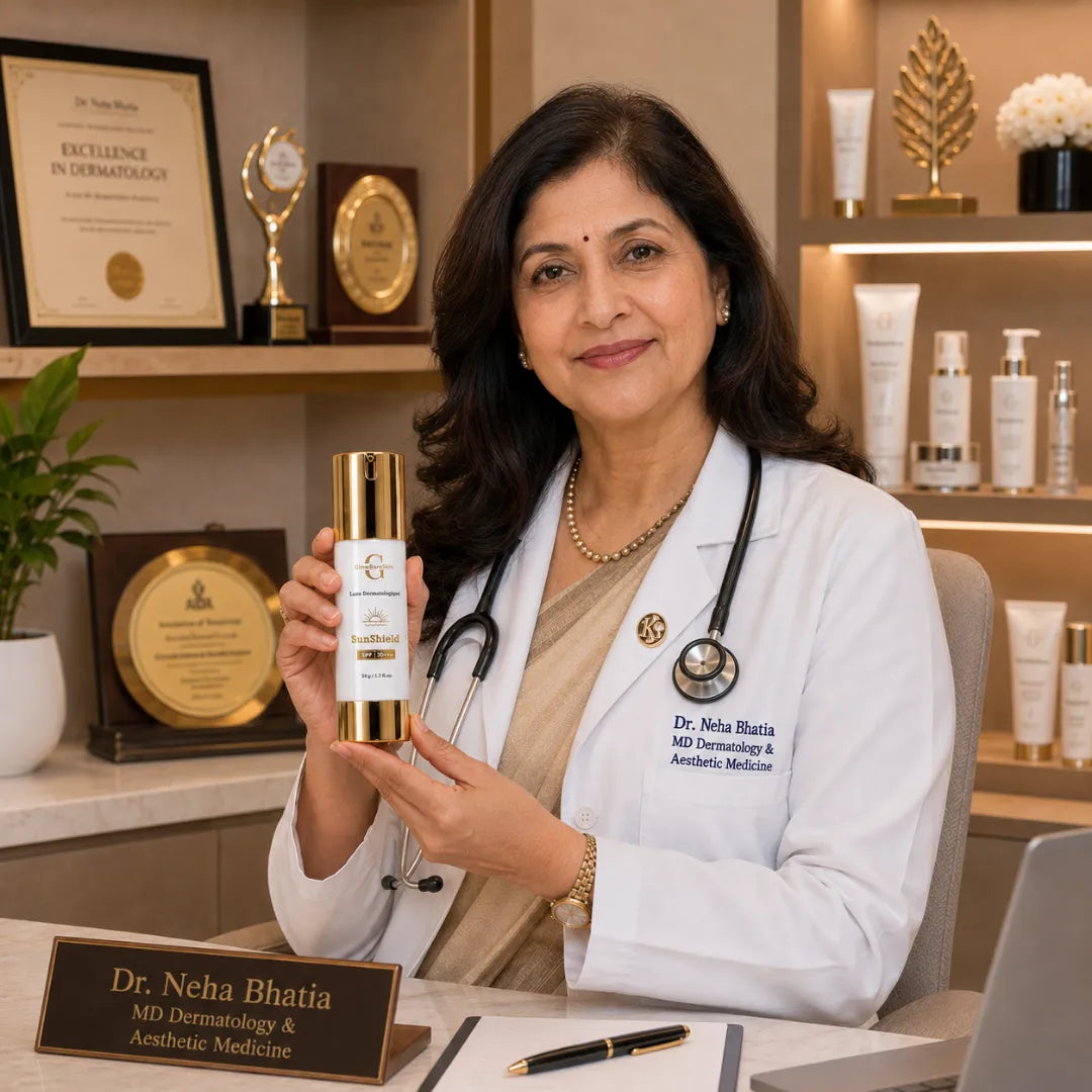 Doctor holding GlowBareSkin SunShield SPF 30+++