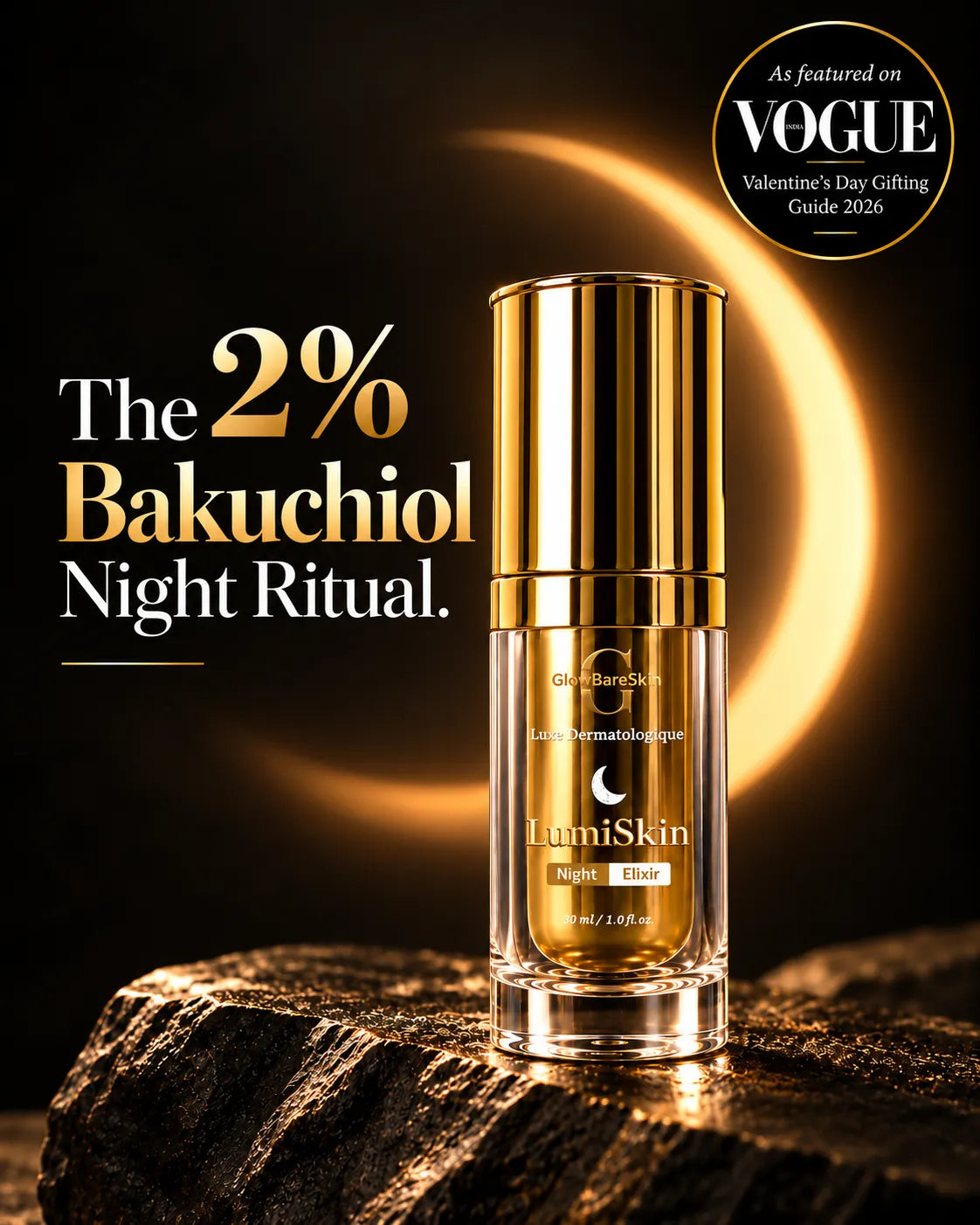 2% Bakuchiol Night Serum for Glow & Fine Lines | GlowBareSkin LumiSkin Night Elixir 30ml
